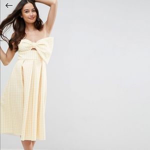 ASOS scuba gingham bow front midi dress